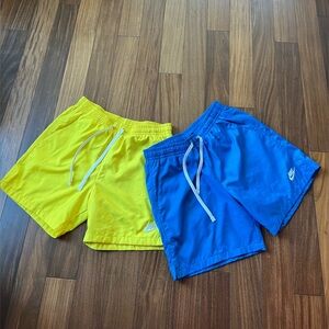 Nike Woven Shorts (2 pairs) Mens size SMALL Blue and Yellow